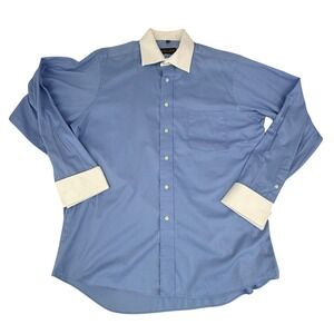 Donald J. Trump Dress Shirt Men 16.5 34/35 Blue Contrast Collar French Cuff